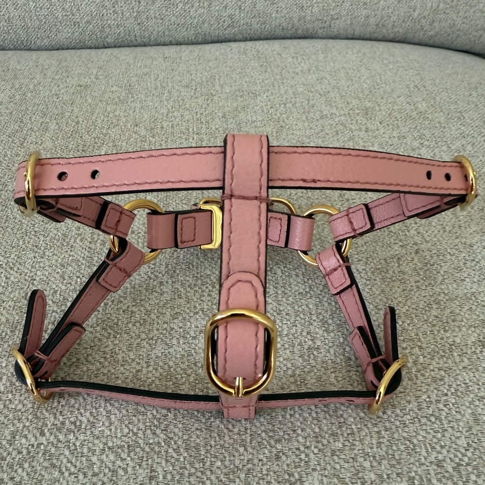 New Gucci Pink miniature dog/ cat Harness with Gold Accents